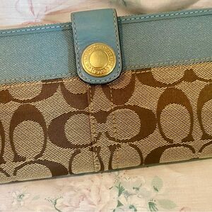Coach Blue and Brown Signature Wallet